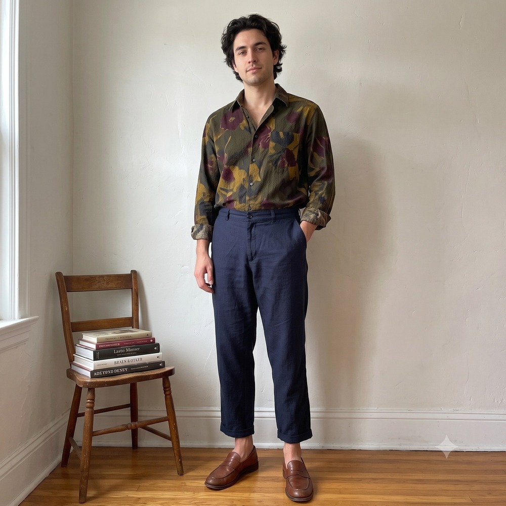 Dries Van Noten Men Pants 52 Navy Blue Cotton Linen Tapered Minimalist Luxury